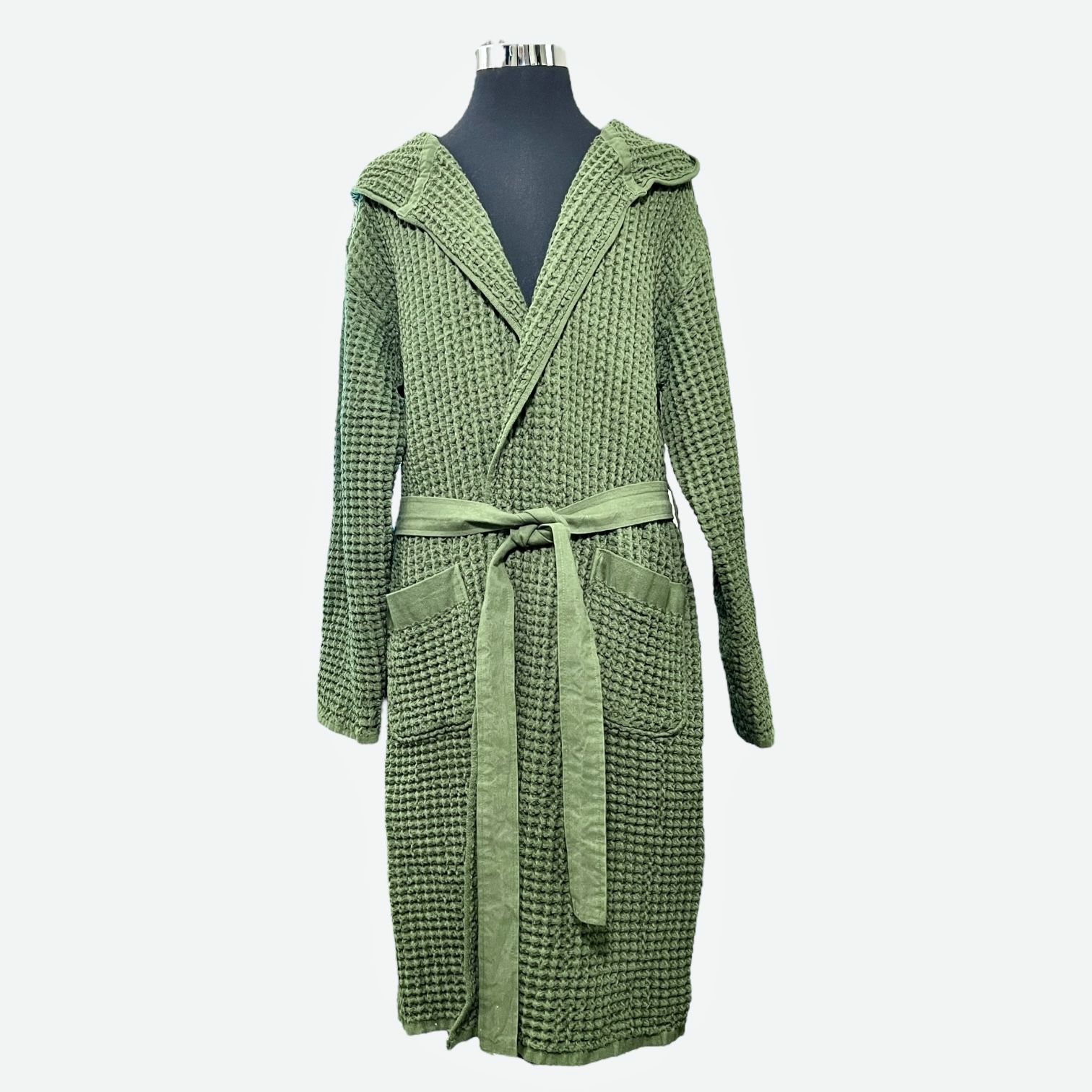 Onsen Unisex Green Supima Cotton Waffle Bath Lounge Luxury Robe Sz L