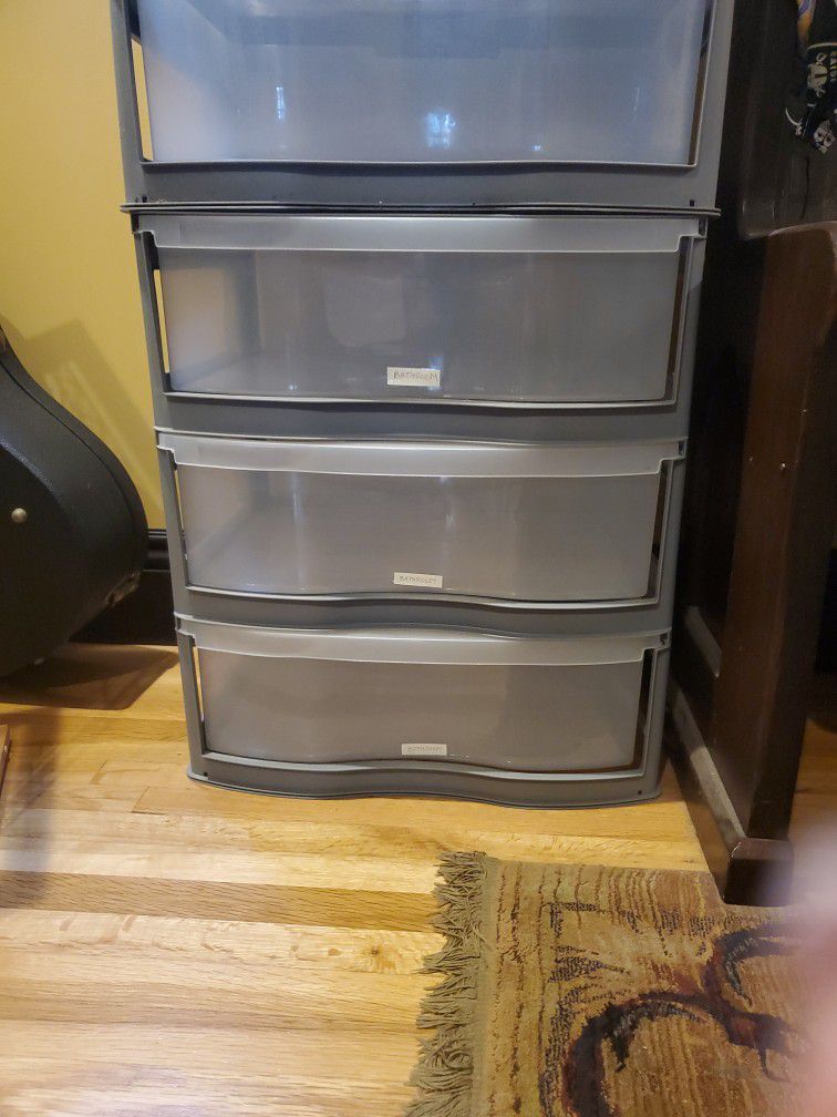 Plastic Storage Drawer Cart, Medium Home Organization Storage Container with 3 Large Clear Drawers