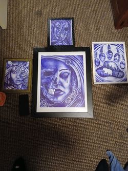 Unique hand drawn framed ink art