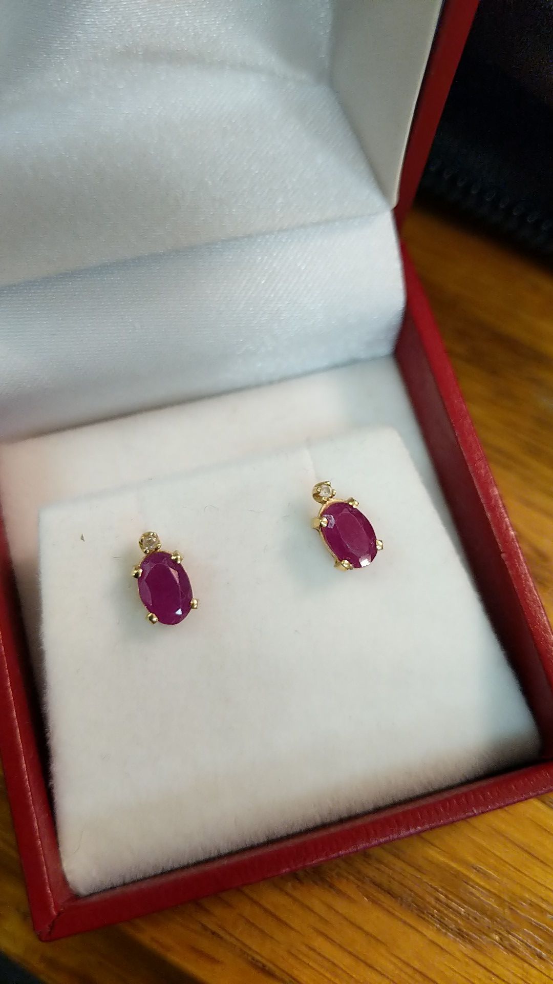 14K NATURAL RED RUBY AND DIAMOND EARRINGS