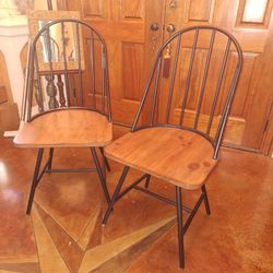 Set of 2  Windsor Metal with Wood Seat Dining Chairs Black/Espresso Brown 