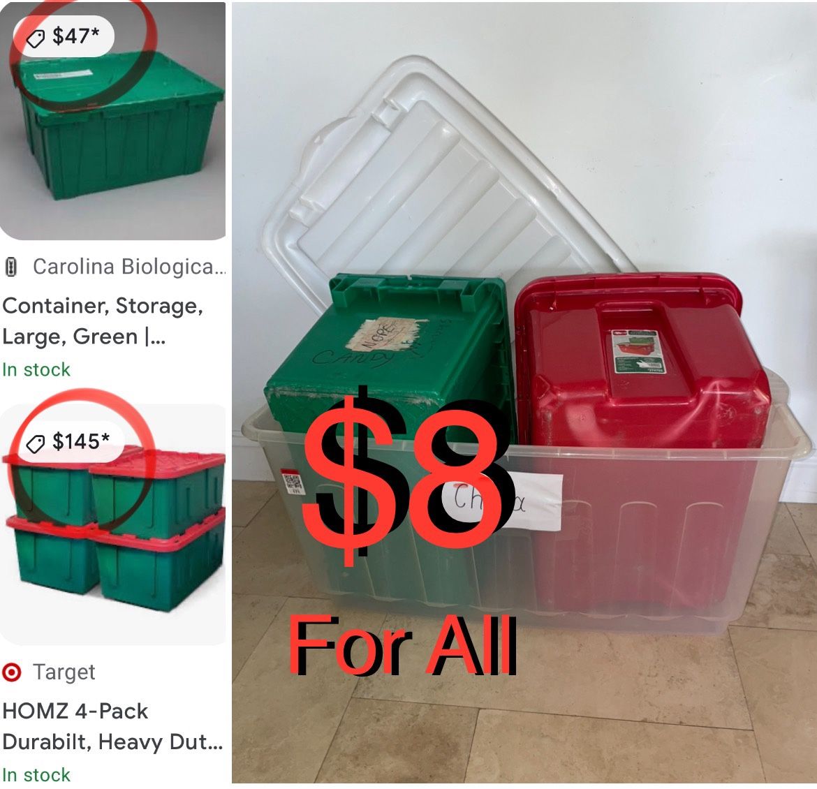 $8 For All storage Containers in good condition measured in pics