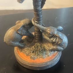 Vintage Elephant Palm Tree Statue Figurine Decor Ornament Home Garden Accent