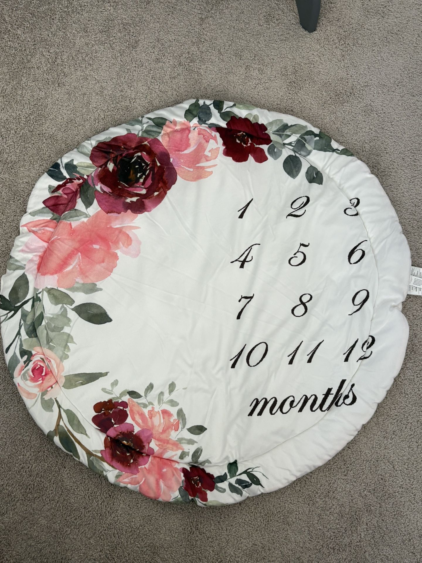 Round Floral Pink & Burgundy Baby Milestone Blanket