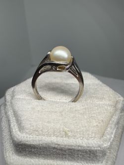 Vintage 10K 417 White Gold Pearl Ring Size 6 | 2.7g Fine Jewelry