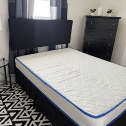 Full-size Bed Frame, Mattress, Boxspring, Headboard, 5 Drawer Chess