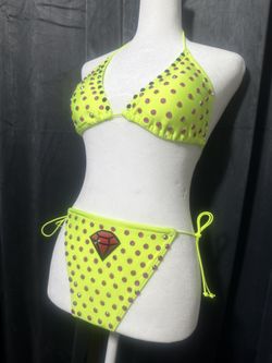 Exotic Dancewear Rhinestone Barbie Bikini Neon Green Pink