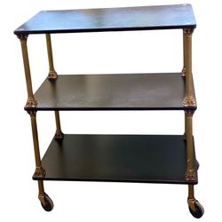 Rare Mid-Century Maxwell Phillips Rolling Cart in Brass and Black Lacquer 