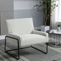 NEW Beige Accent Chair Modern Industrial Slant Armchair with Metal Frame
