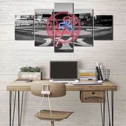 Yankee Baseball Stadium 5 Piece Panel Canvas Wall Decor Neon effect Stadium B&W 40L" x 24W"