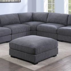 Brand New Grey Super Plush Corduroy Modular Sectional Sofa w Ottoman