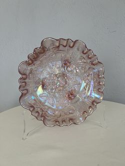 Vintage 1950s Pink Lustre Rose Carnival Glass Dish by Imperial Glass