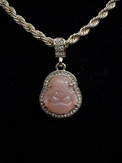 14k Gold Rope with Pink Buddha Pendant