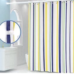 Stripe Fabric Shower Curtain with 12 Hooks, Waterproof Design, Quick-Drying, Weighted Hem, Machine Washable Shower Curtain Set for Bathroom, 72''×72''