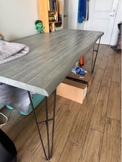 Grey Solid Wood Top Desk with Hairpin Legs (it’s heavy!!)