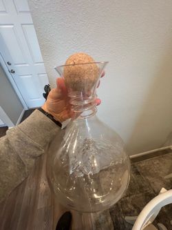 Glass Decanter with Mountain Design and Cork Stopper