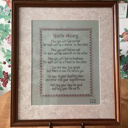 Vintage Apache Wedding Blessing Framed Cross Stitch. 1995