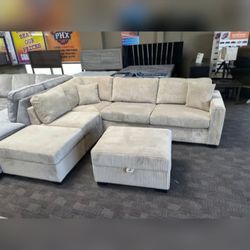 Corduroy reversible sectional set with ottoman