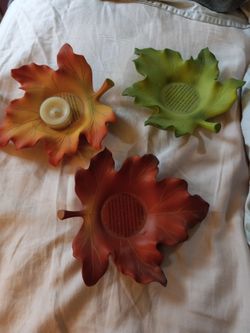 Set Of 3 Ceramic Votive Leaves While Set For $25