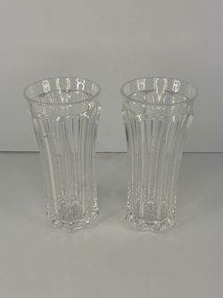 Set of 2 Clear Plastic Fluted Decorated Tapered Drinking Glasses 10 oz