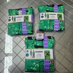 Minecraft Youth 3-Piece Notch Collar Pajama Set XS 5/6
