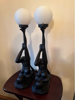 Pair of Art Deco Style Nude Female Figural Table Lamps black