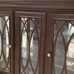 Traditional Dark Wood Glass Display Cabinet TV  Stand Lighted