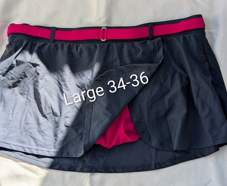 Womens Bathingsuit Swimsuit Bottom Only Skorts By Free Country Gray & Hot Pink Large 34-36 Maybe Use As A Tennis Skort East Or West