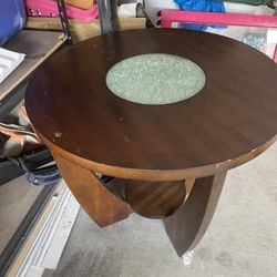 Nice 2 Wood End tables  Glass Top 26” Across