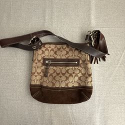 Coach Signature Monogram Brown Cross Body Shoulder Purse