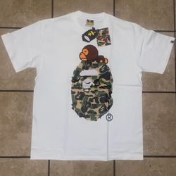 New BAPE ABC Camo Milo On Big Ape Tee in white and green Size Large