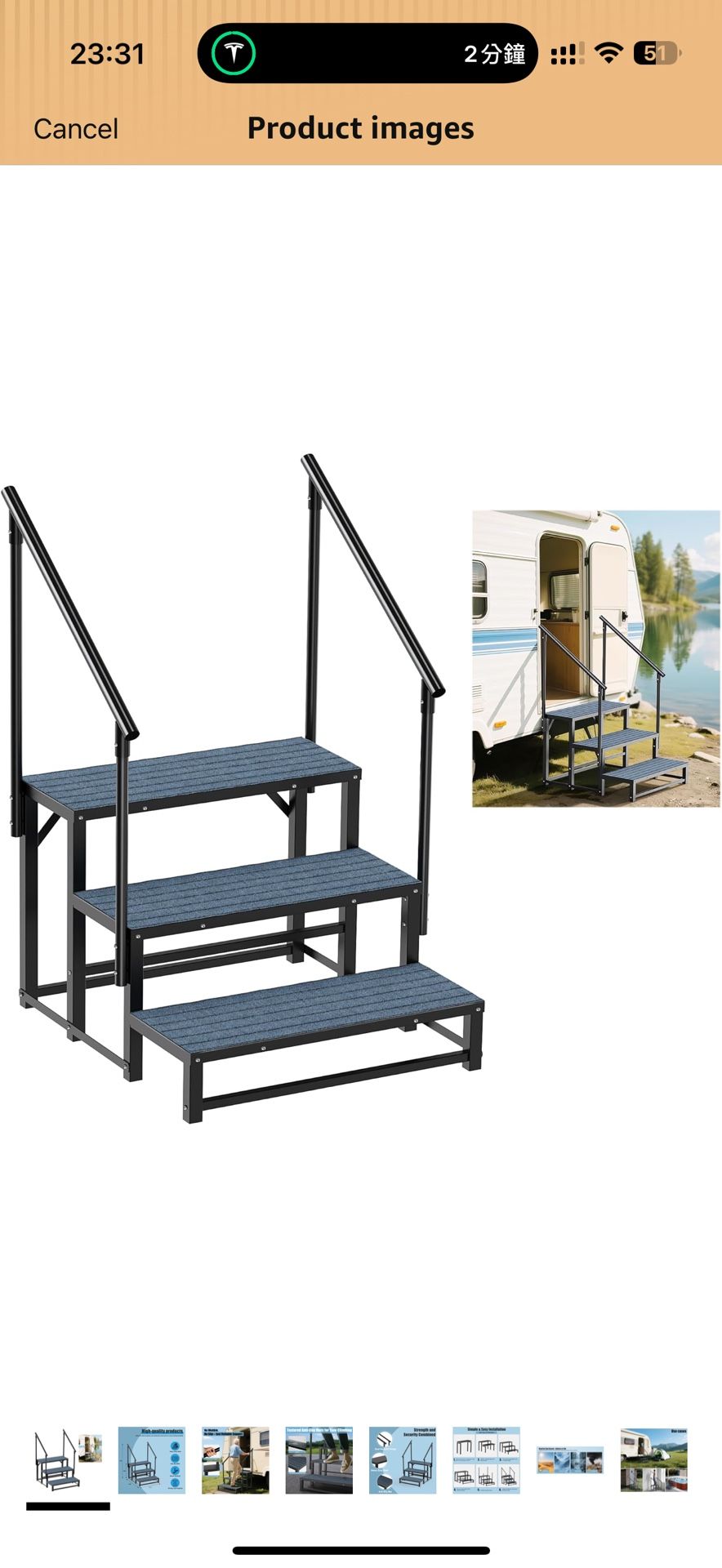 RV Steps with 2 Handrail, 3-Step Heavy Duty Hot Tub Steps, Non-Slip Outdoor Spa Steps for RV, Camper, Trailer, Mobile Home, Porch, Portable Ladder Sta