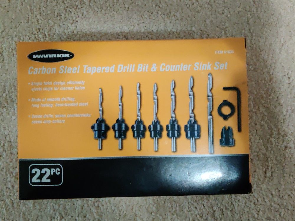 Warrior 22 PC Carbon Steel Tapered Drill Bit & Countersink Set