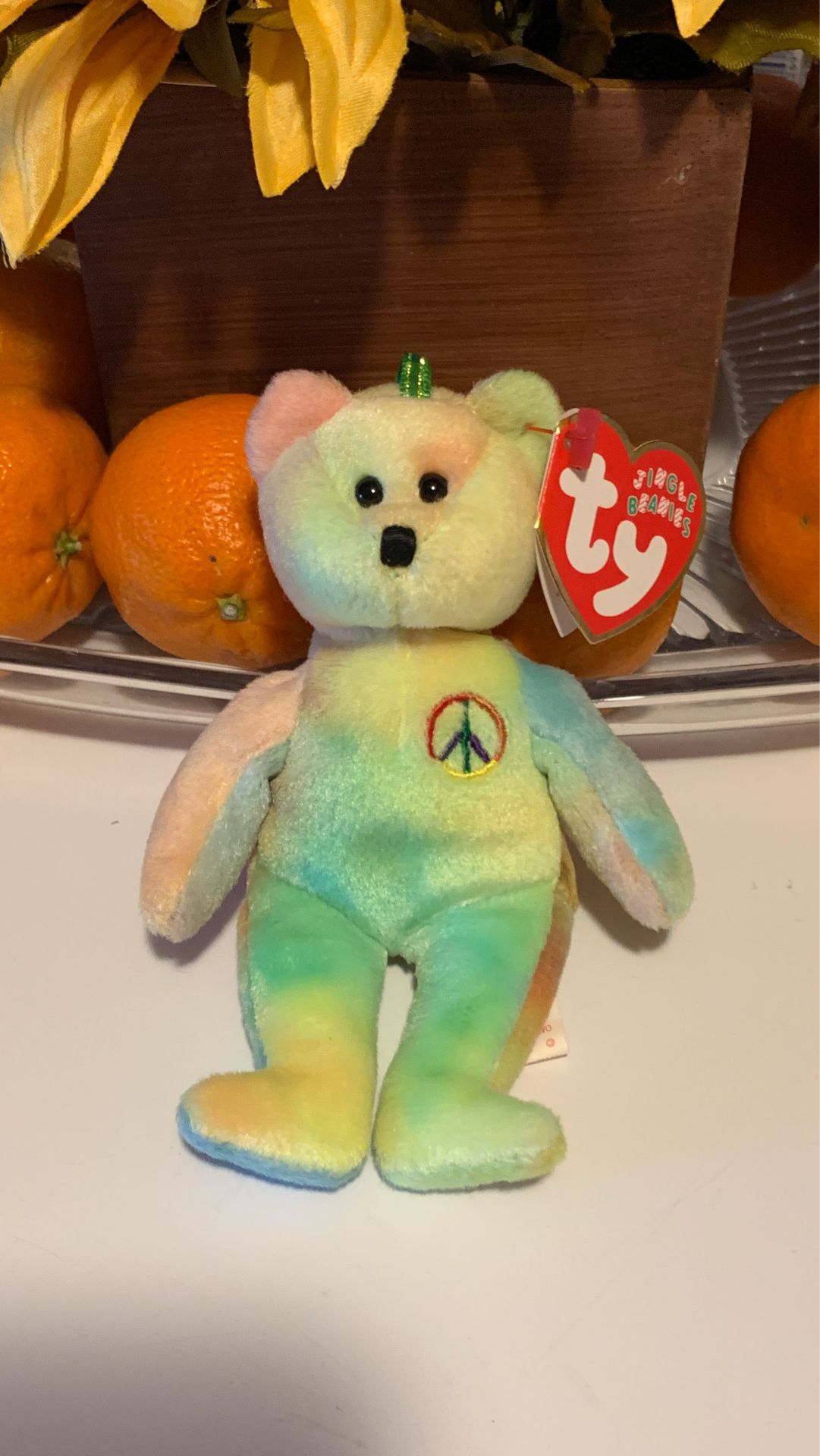 Ty Jingle Beanies Peace Bear Plush Stuffed Animal Retired W Tag