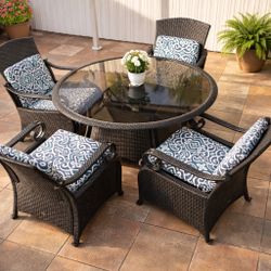 Outdoor Patio Dining Set – Glass Table with 4 Wicker Chairs