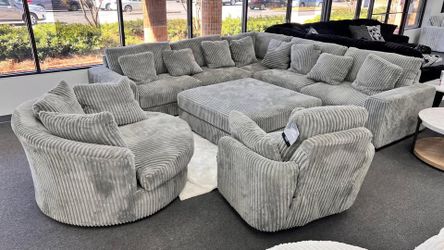  Large 3-Piece Modular Sectional with Chaise in Soft, Warm Neutral Fabric