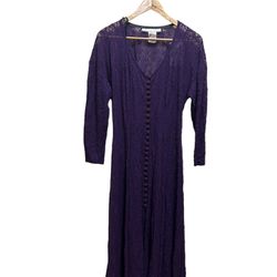 Florencia Fiume Maxi Dress L Purple Lace Buttons Cottage Witchy Whimsy Grunge