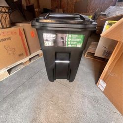 48 Gallon Black Rolling Outdoor Garbage/Trash Can with Wheels and Attached  Lid