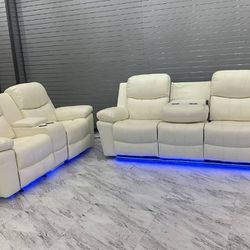 Sofá Recliner y Loveseat con Porta vasos y Luces Led. Sofa Recliner and Loveseat  with Cup Holder and Led Lights 