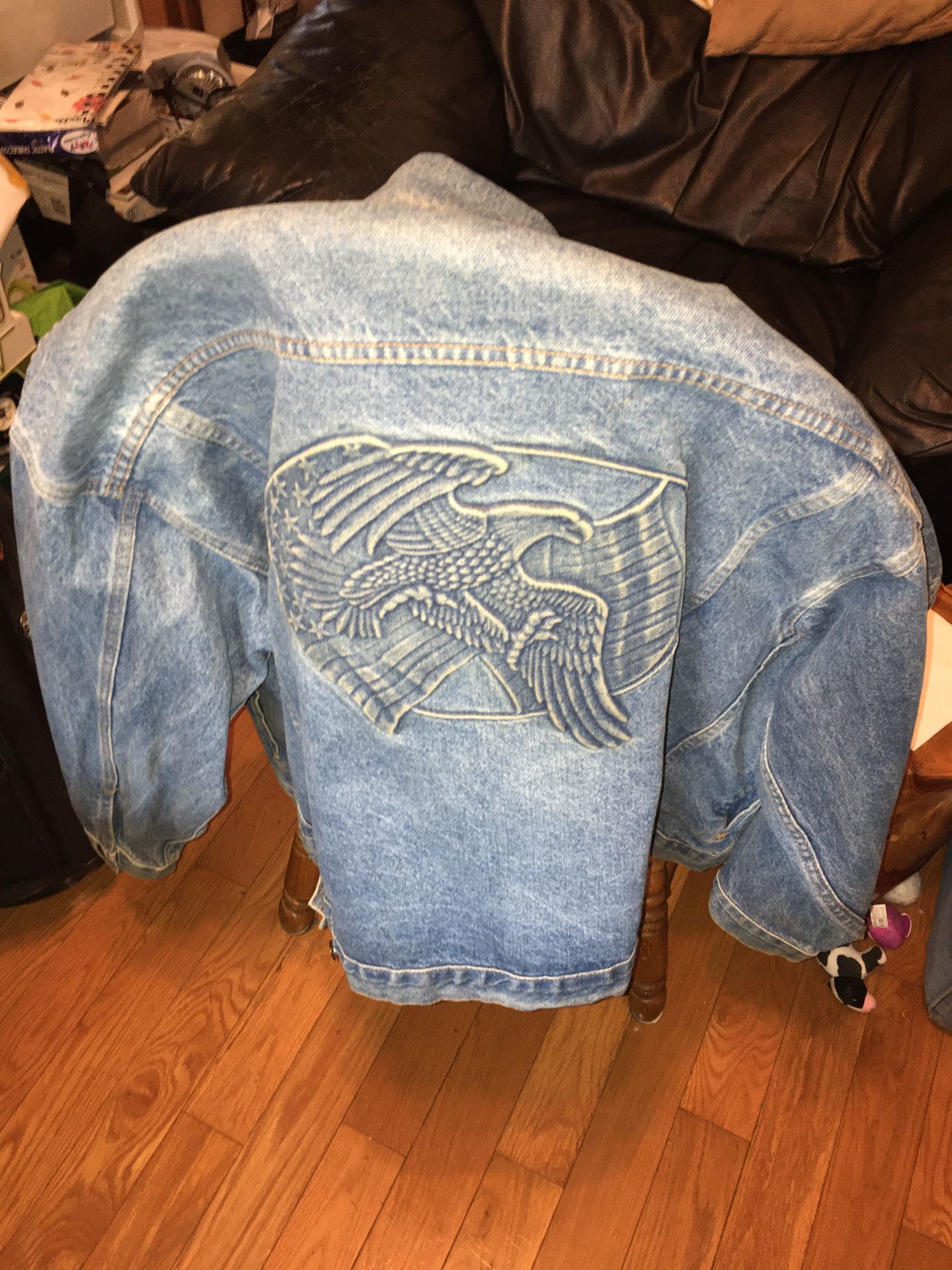 Vintage TYCA Jean Jacket Embossed American Eagle And Flag