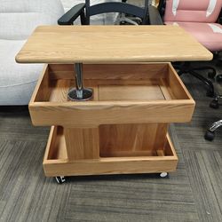 100% Solid Wood Lift Top End Table with Swivel Top, Sofa Couch Table with Wheels, Small Bedside Table for Living Room, Recliner and Small Places(Natur