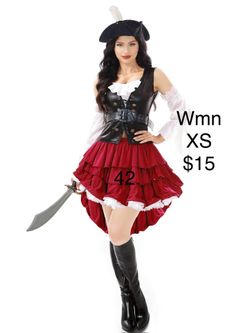 Ladies Pirate Skirt Hat & Corset Belt / Disfraz de Pirata Halloween X Small