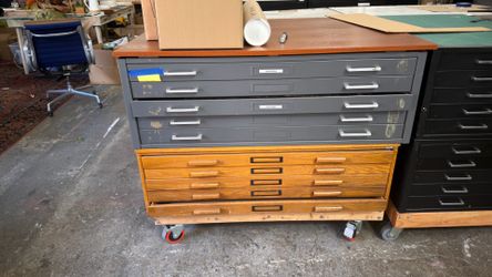 Grey and wood flat files