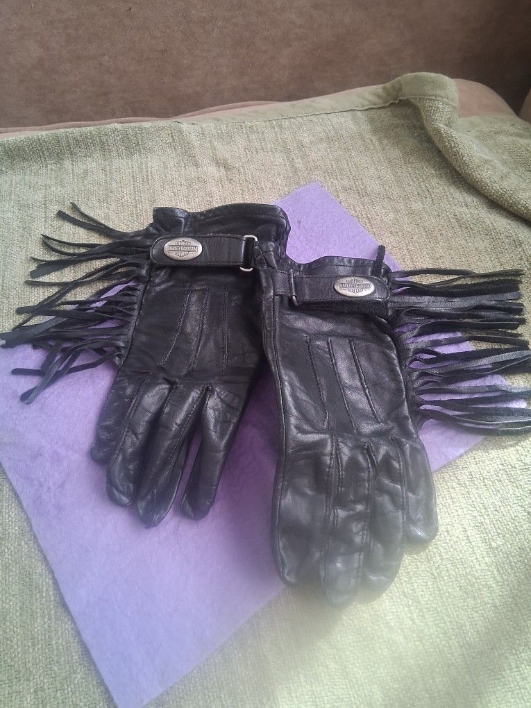 Fringed Black Leather Women's Gloves