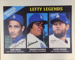 Dodgers Lefty Legends Large-Size Framed Canvas Signed by Koufax, Valenzuela, and Kershaw #6/22 (MLB Authentication)