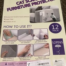 Anti Cat Scratch Furniture Protector - 12Pcs Clear, Sticky-Backed Pet-Proof Corner Guards | Couch Shield for Sofa & Doors with 52 Twist Pins