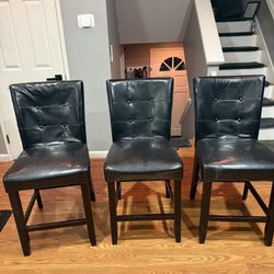 Montibello Dining Chairs, black faux leather tufted counter-height stools,