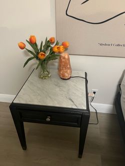 Black Nightstand with Marble Top