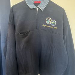 Supreme Denim Collar Half Zip Sweatshirt SS23 Navy Blue Size Small S