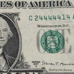 6 Of A Kind/Trinaey Fancy Serial Number $1 Dollar Bill